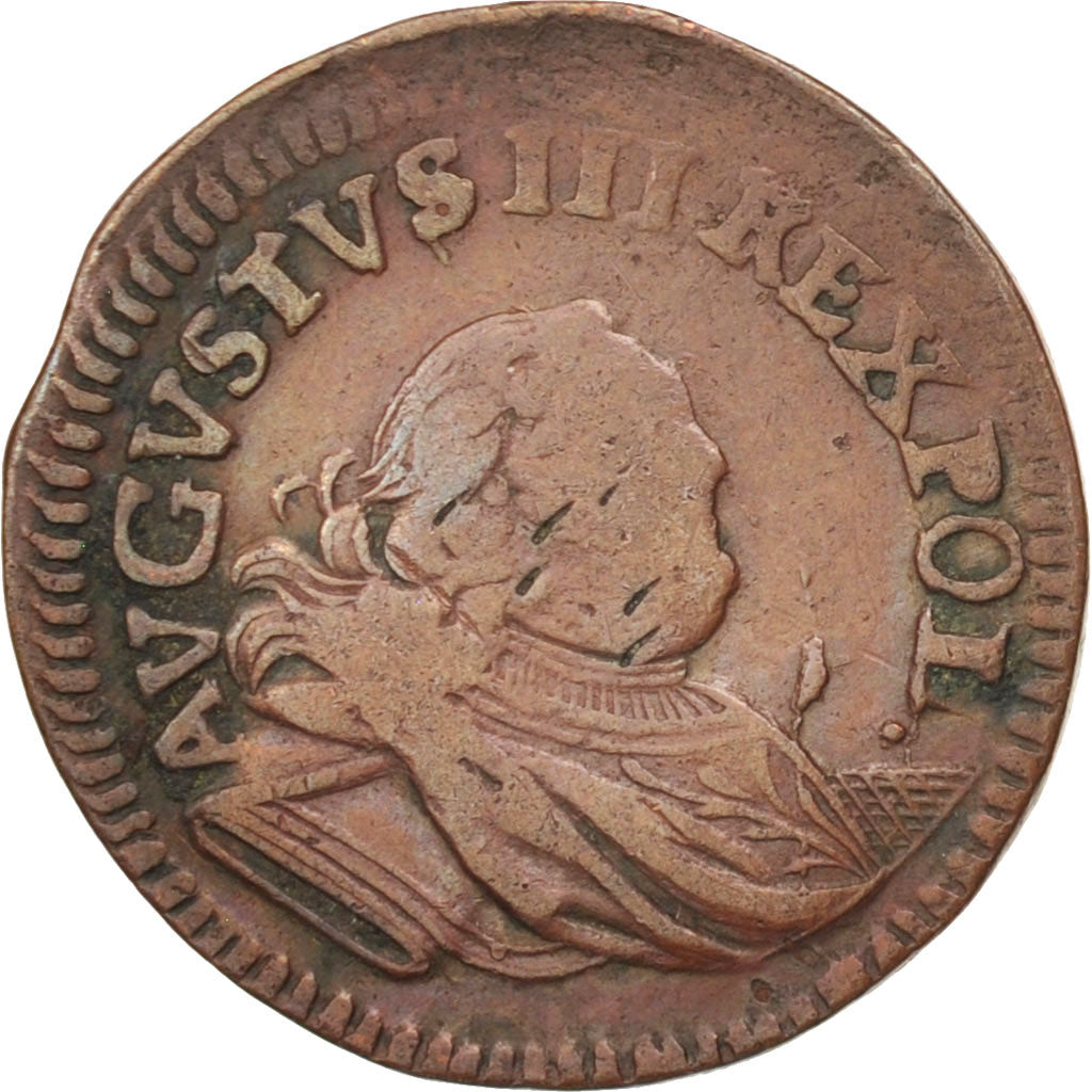 Coin, Poland, August III, Solidus, Szelag, Schilling, 1754, VF(30-35), Copper