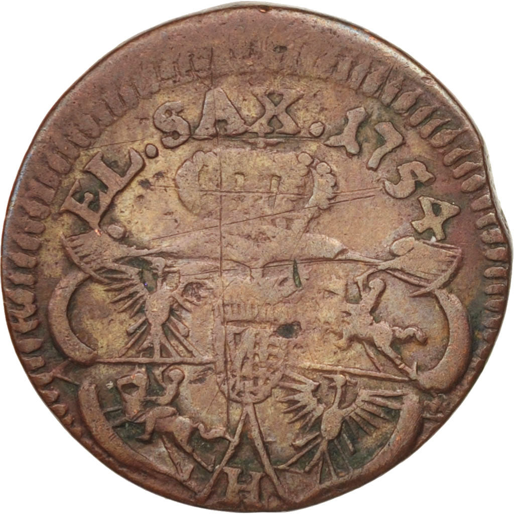 Coin, Poland, August III, Solidus, Szelag, Schilling, 1754, VF(30-35), Copper
