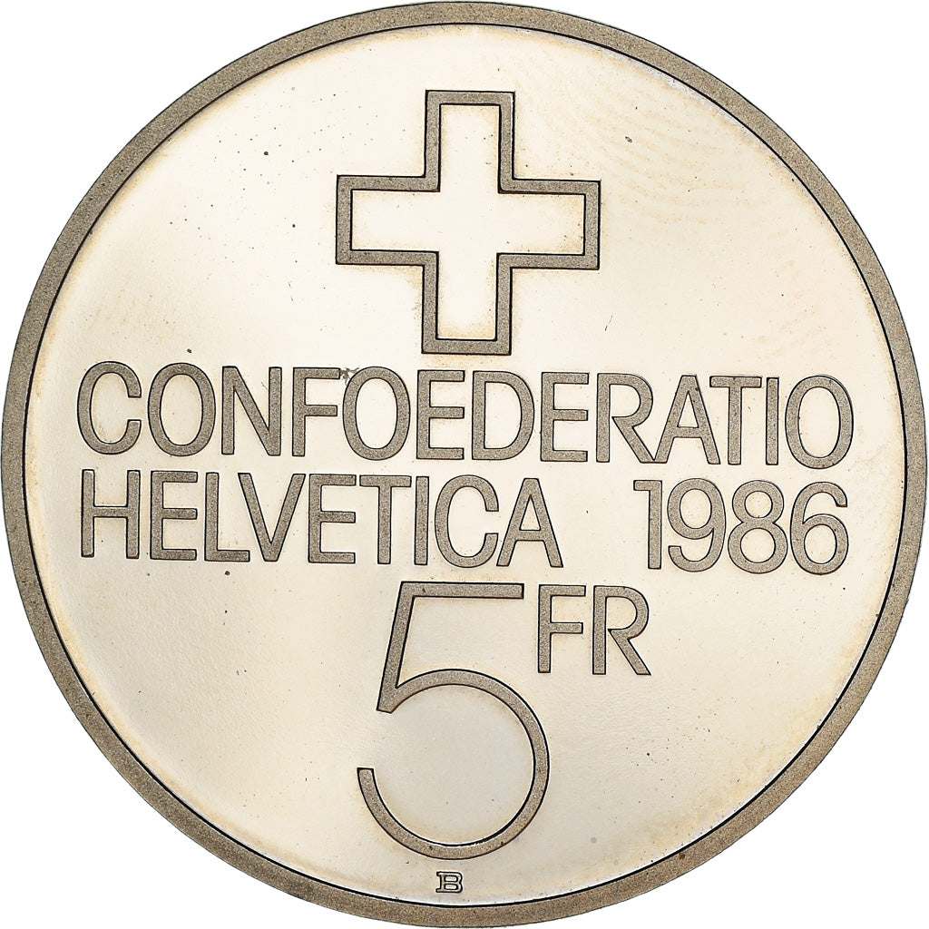 Coin, Switzerland, 5 Francs, 1986, Bern, BE, MS(63), Copper-nickel, KM:65