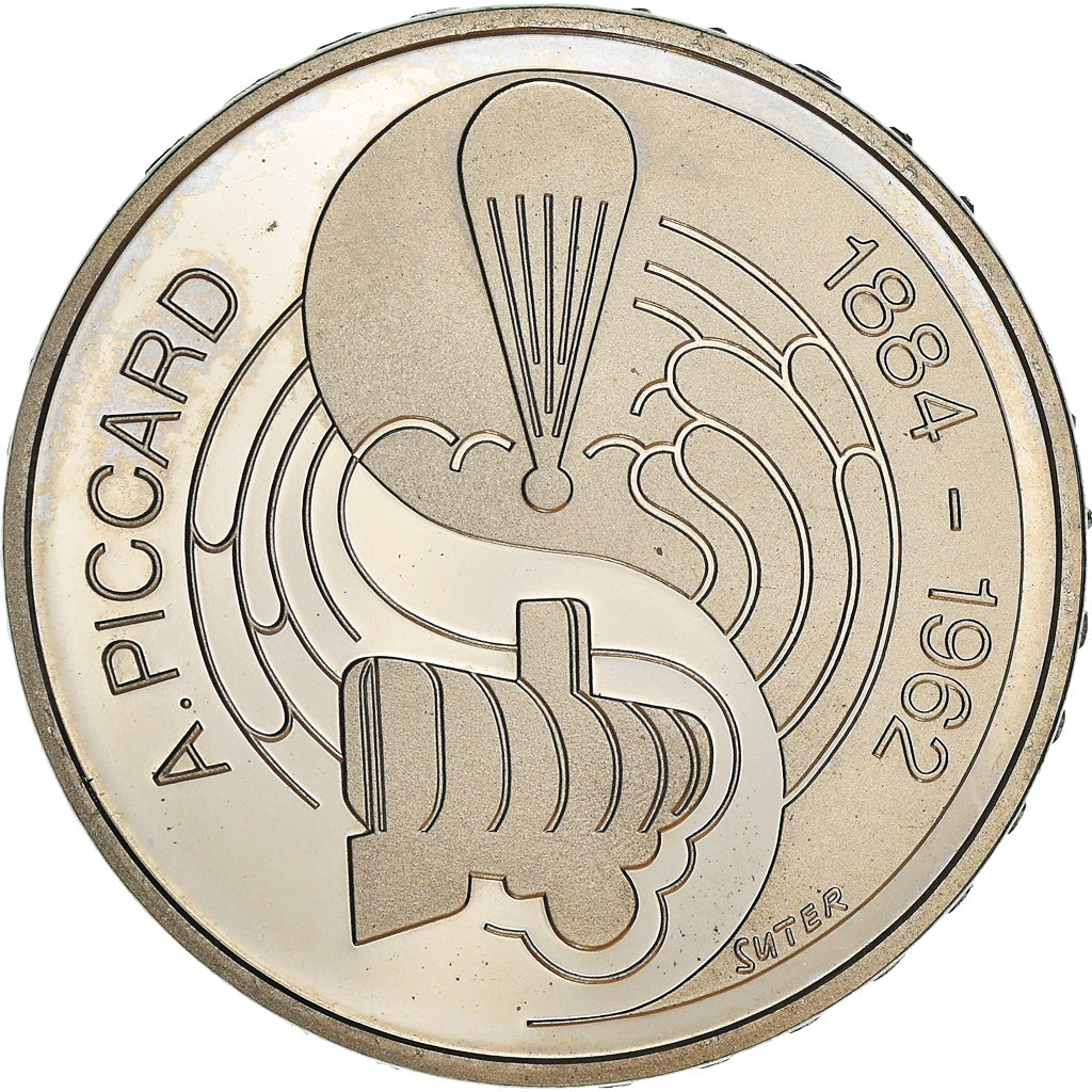 Coin, Switzerland, Centennial - Birth of Auguste Piccard, 5 Francs, 1984, BE