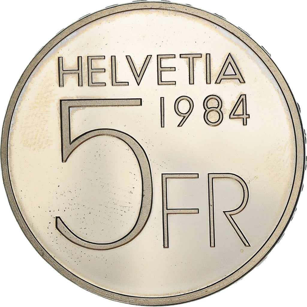 Coin, Switzerland, Centennial - Birth of Auguste Piccard, 5 Francs, 1984, BE