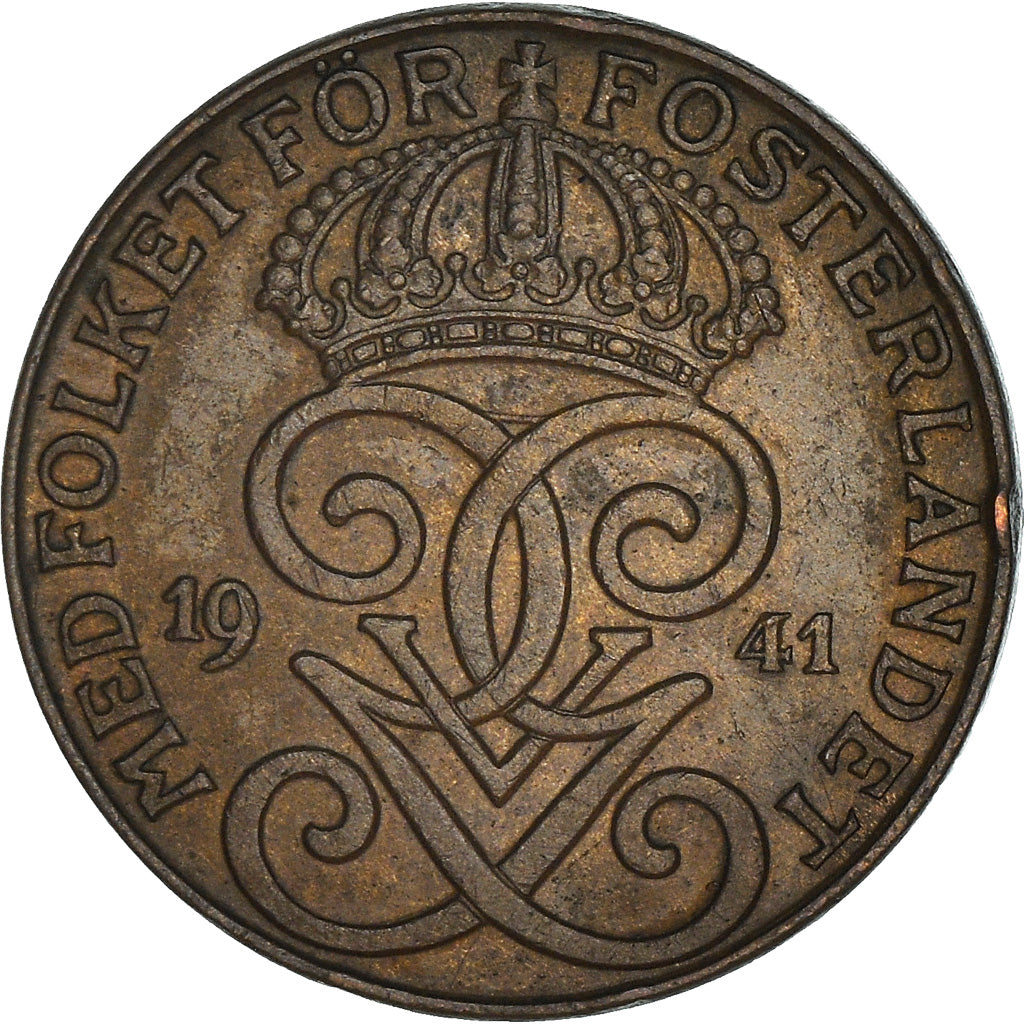 Coin, Sweden, Gustaf V, 2 Öre, 1941, VF(30-35), Bronze, KM:778