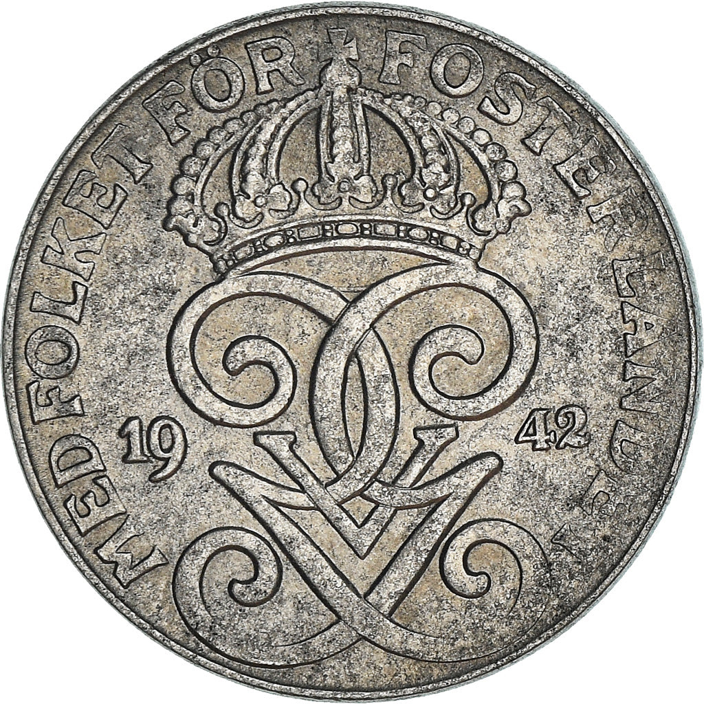 Coin, Sweden, Gustaf V, 2 Öre, 1942, VF(30-35), Iron, KM:811