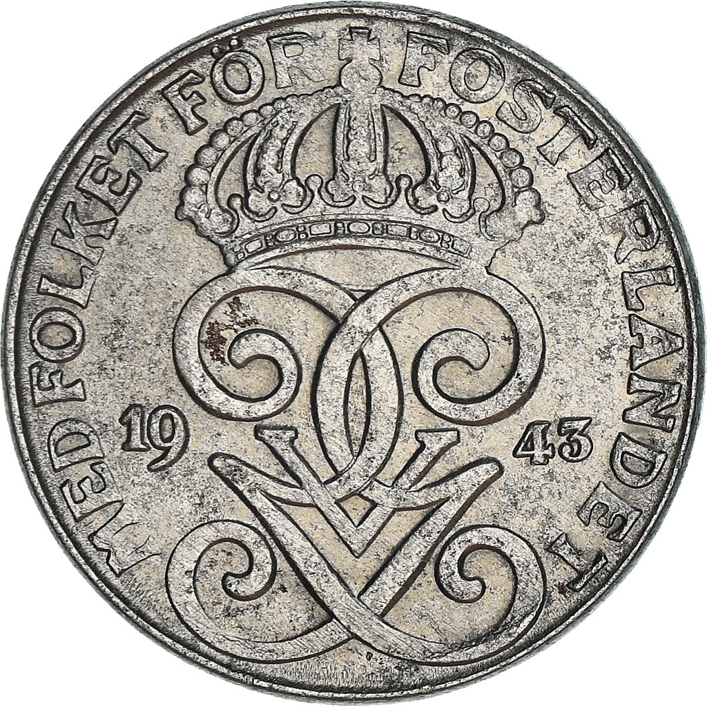 Coin, Sweden, Gustaf V, 2 Öre, 1943, VF(20-25), Iron, KM:811
