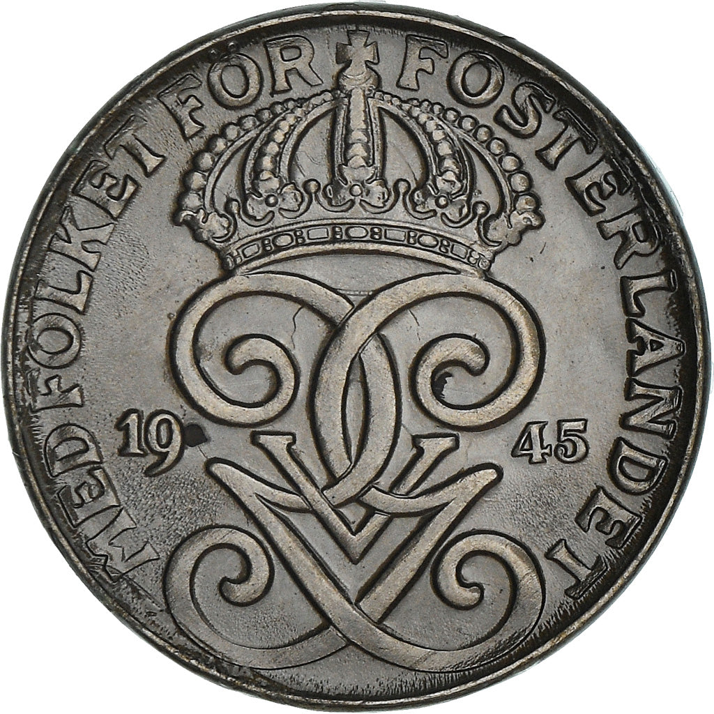 Coin, Sweden, Gustaf V, 2 Öre, 1945, AU(55-58), Iron, KM:811