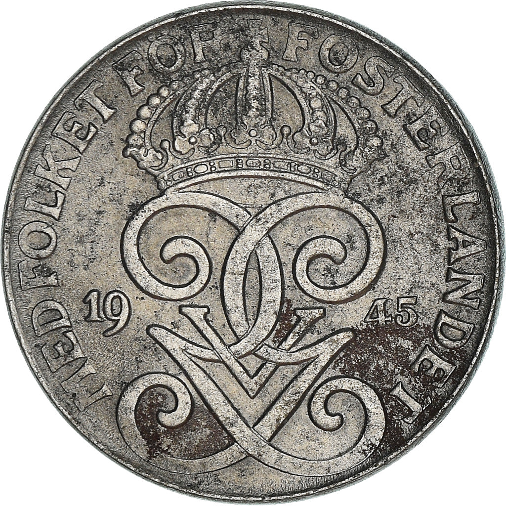 Coin, Sweden, Gustaf V, 2 Öre, 1945, VF(20-25), Iron, KM:811