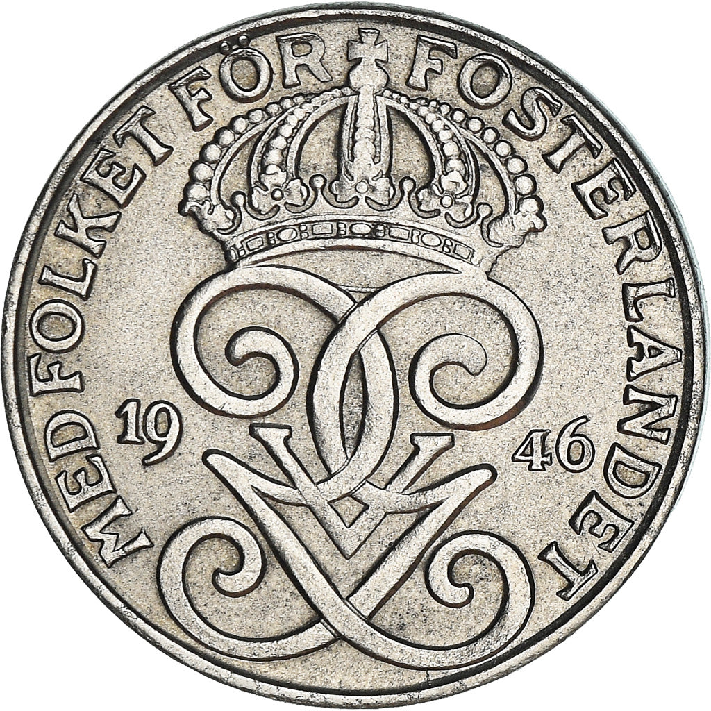 Coin, Sweden, Gustaf V, 2 Öre, 1946, AU(50-53), Iron, KM:811