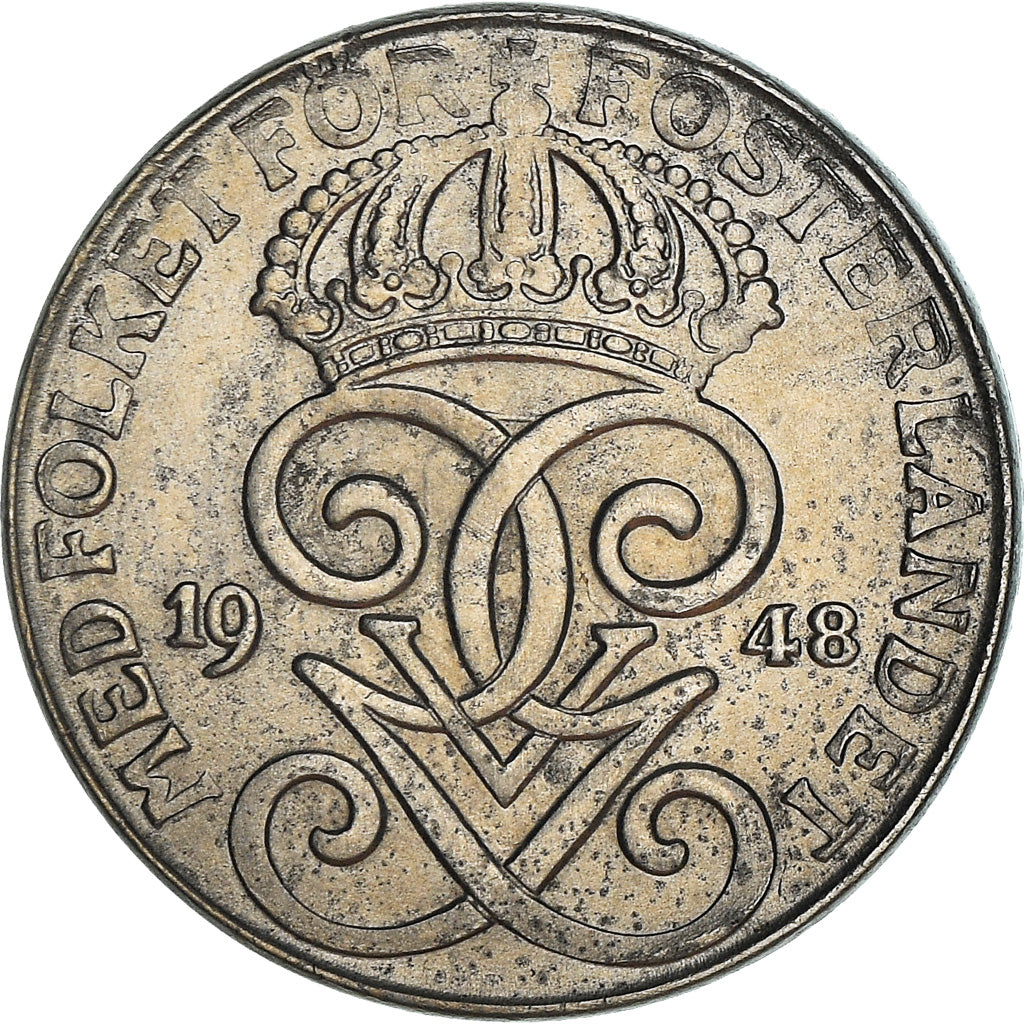 Coin, Sweden, Gustaf V, 2 Öre, 1948, VF(20-25), Iron, KM:811