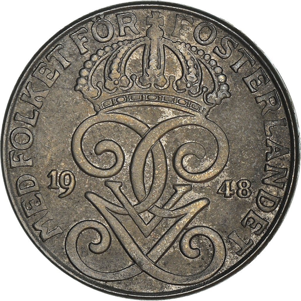Moeda, Suécia, Gustaf V, 2 Öre, 1948, EF(40-45), Ferro, KM:811