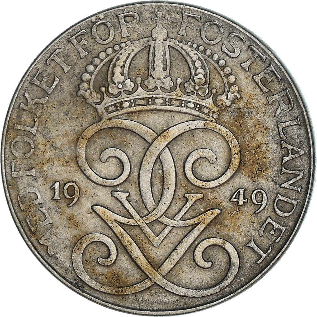 Coin, Sweden, Gustaf V, 2 Öre, 1949, VF(30-35), Iron, KM:811