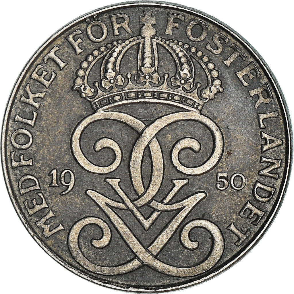 Coin, Sweden, Gustaf V, 2 Öre, 1950, AU(50-53), Iron, KM:811