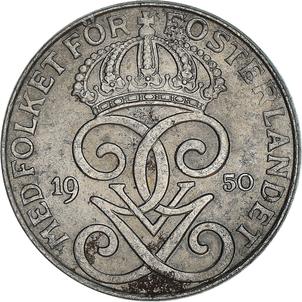 Coin, Sweden, Gustaf V, 2 Öre, 1950, VF(30-35), Iron, KM:811