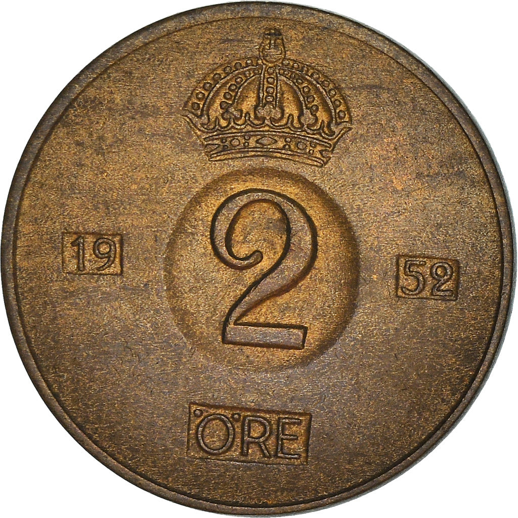 Coin, Sweden, Gustaf VI, 2 Öre, 1952, EF(40-45), Bronze, KM:821