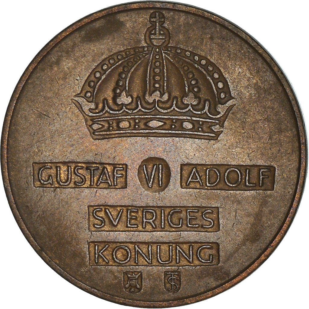 Coin, Sweden, Gustaf VI, 2 Öre, 1952, AU(50-53), Bronze, KM:821