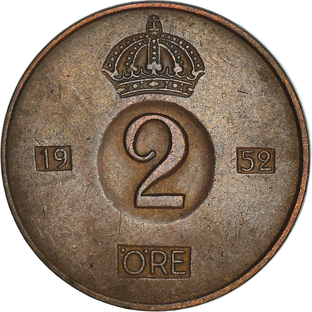 Coin, Sweden, Gustaf VI, 2 Öre, 1952, AU(50-53), Bronze, KM:821