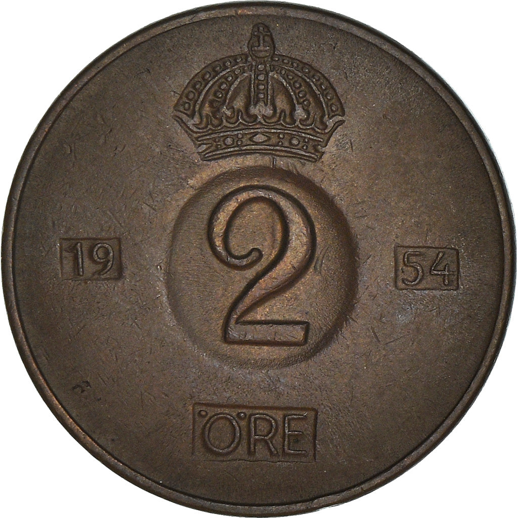 Coin, Sweden, Gustaf VI, 2 Öre, 1954, AU(50-53), Bronze, KM:821