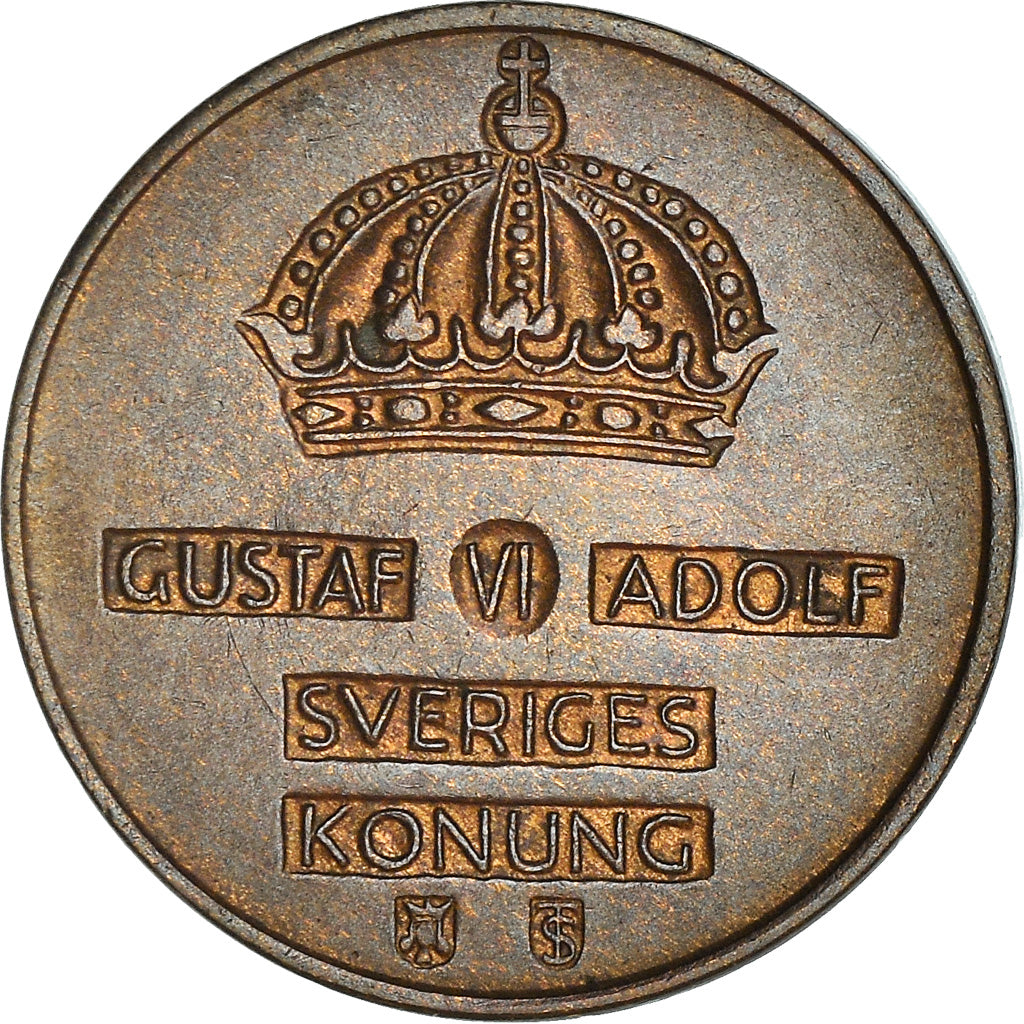 Coin, Sweden, Gustaf VI, 2 Öre, 1958, AU(50-53), Bronze, KM:821