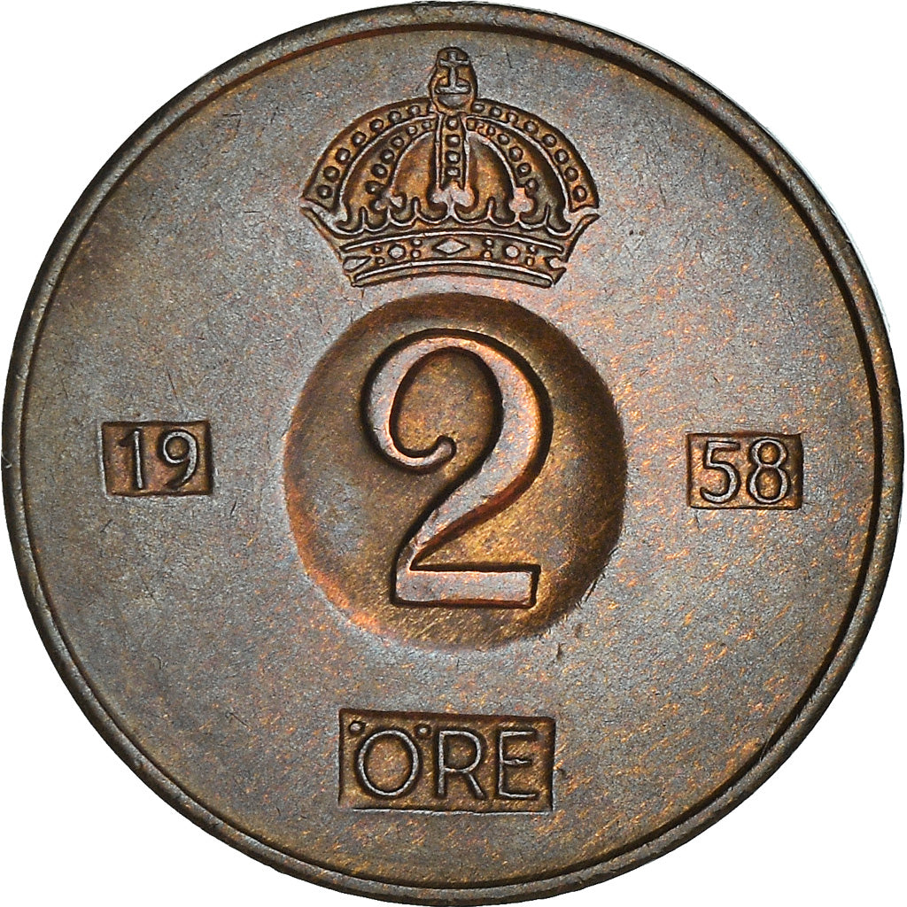 Coin, Sweden, Gustaf VI, 2 Öre, 1958, AU(50-53), Bronze, KM:821