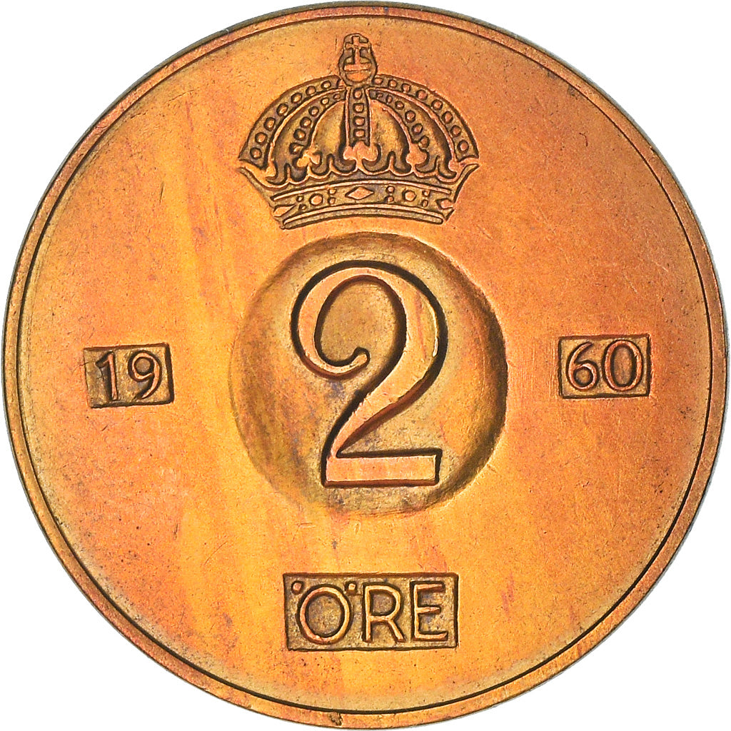 Coin, Sweden, Gustaf VI, 2 Öre, 1960, AU(50-53), Bronze, KM:821