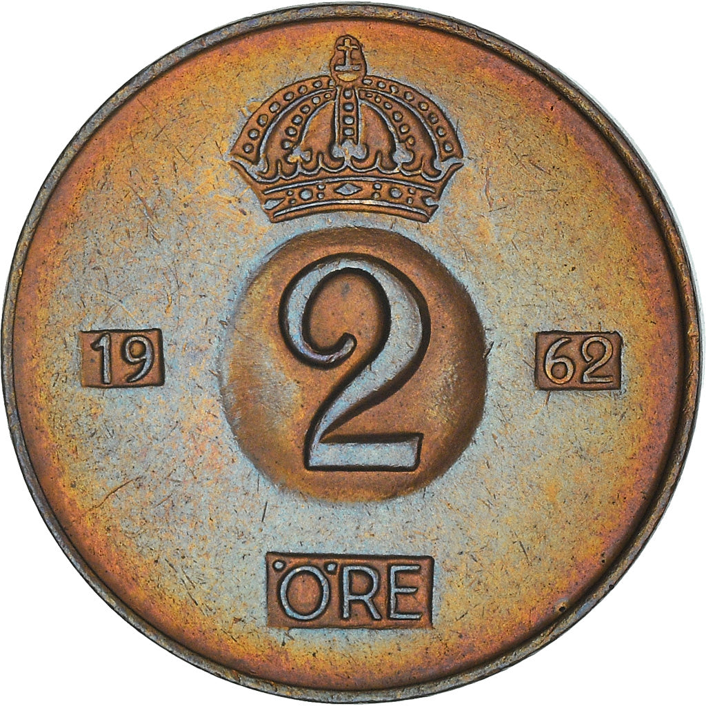 Coin, Sweden, Gustaf VI, 2 Öre, 1962, AU(50-53), Bronze, KM:821