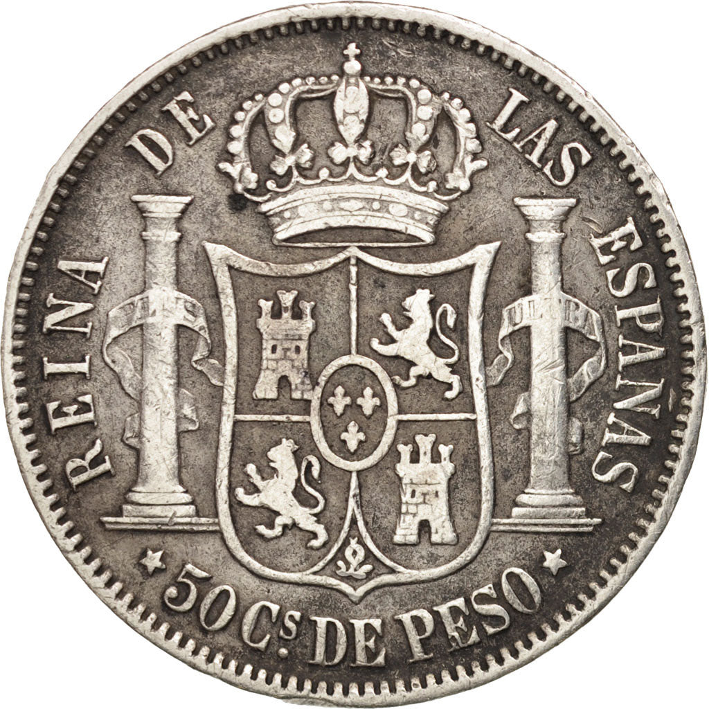 Coin, Philippines, 50 Centimos, 1868, VF(30-35), Silver, KM:147