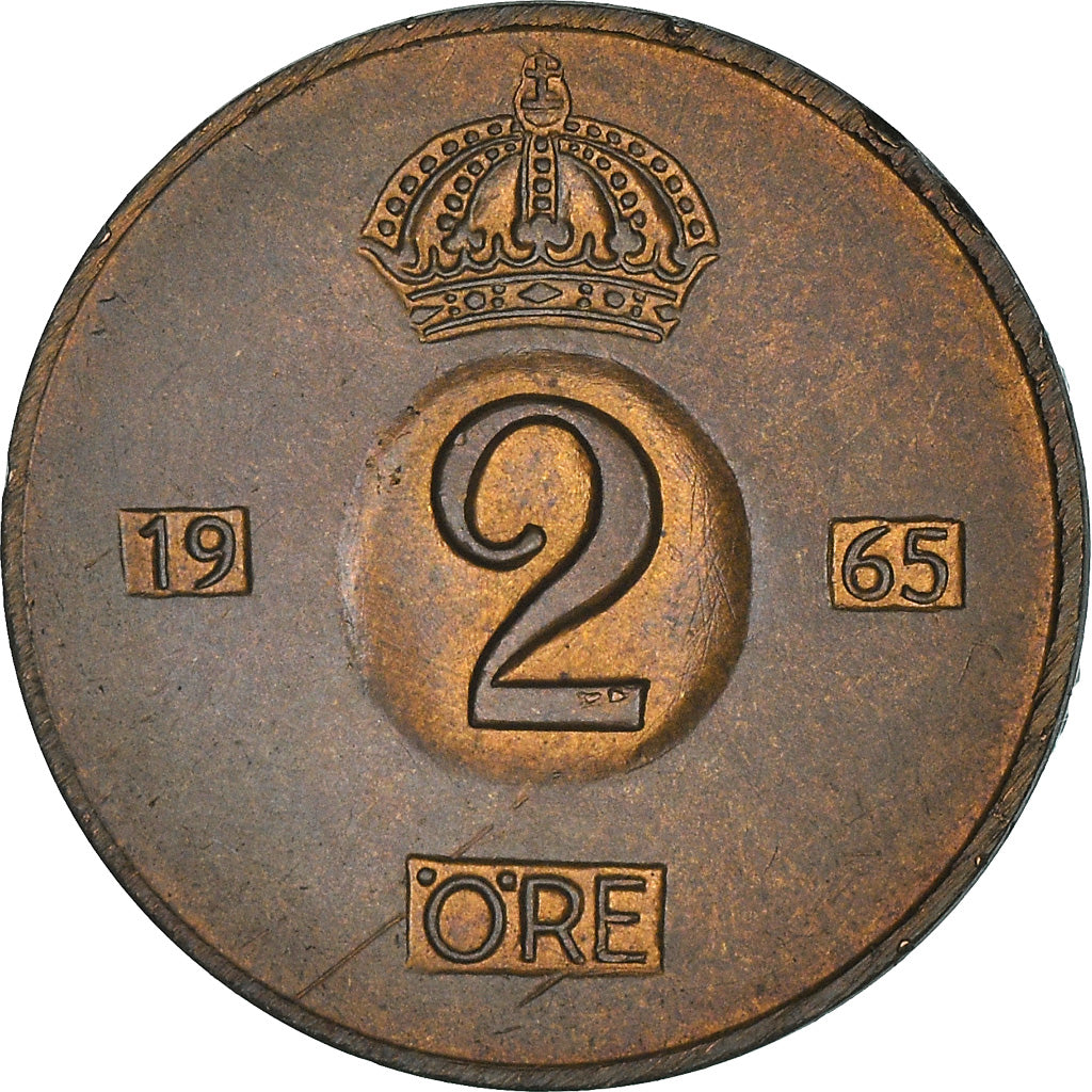 Münze, Schweden, Gustaf VI, 2 Öre, 1965, SS+, Bronze, KM:821