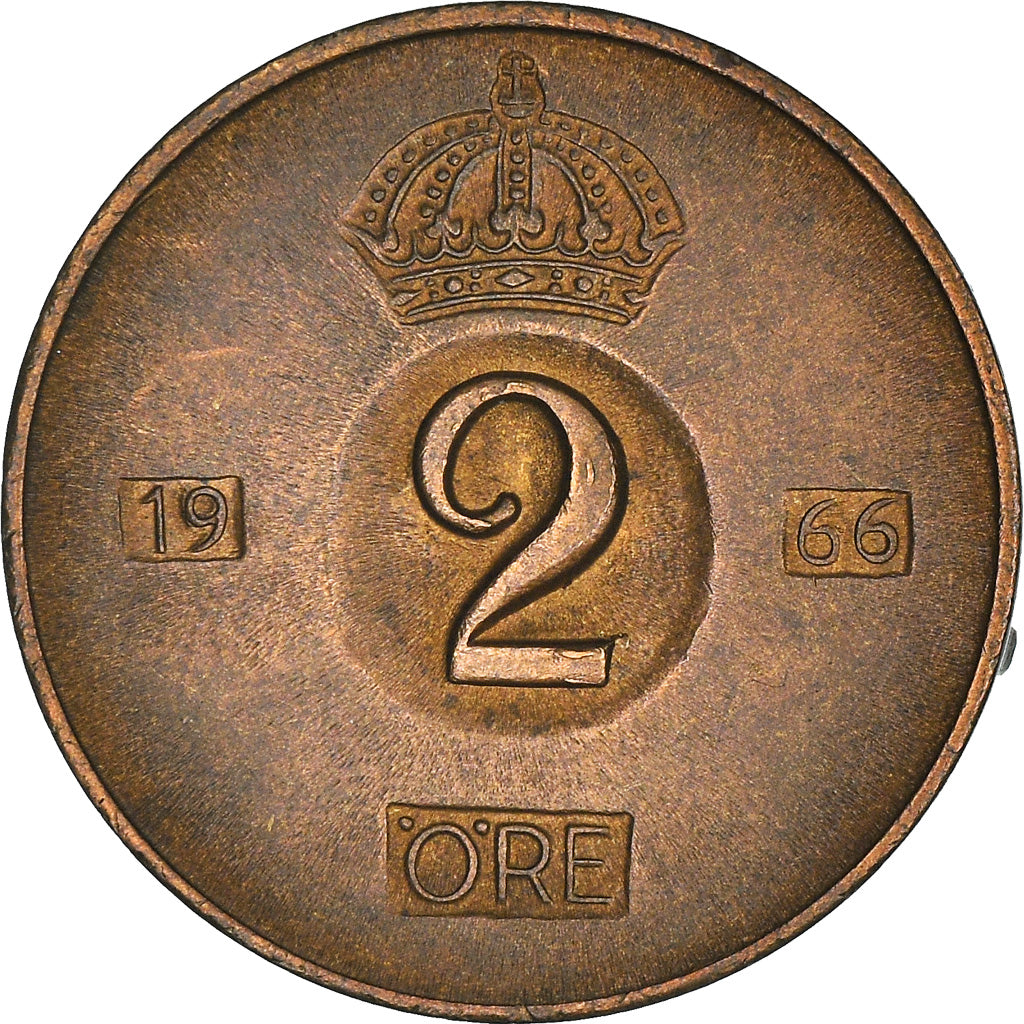 Coin, Sweden, Gustaf VI, 2 Öre, 1966, EF(40-45), Bronze, KM:821
