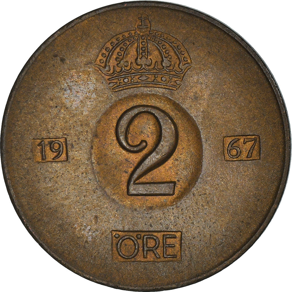 Coin, Sweden, Gustaf VI, 2 Öre, 1967, VF(30-35), Bronze, KM:821