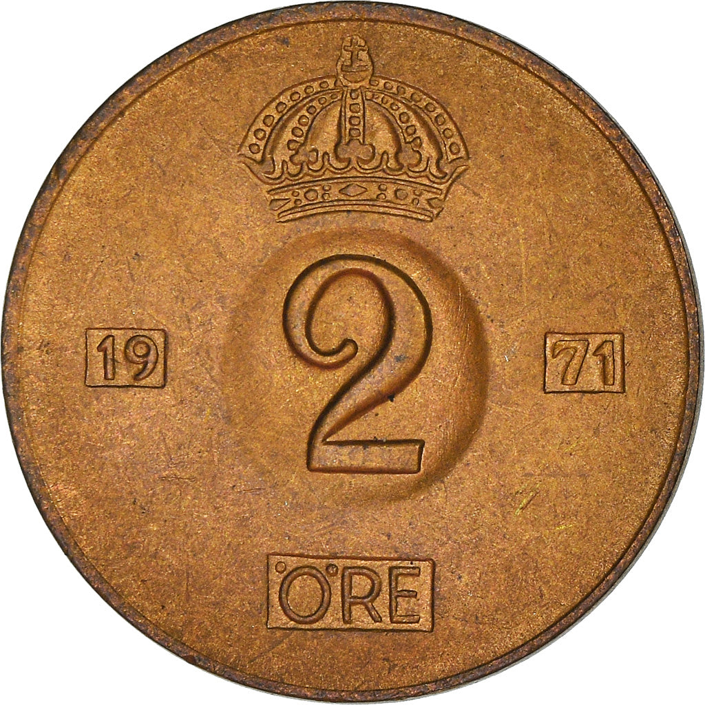 Monnaie, Suède, Gustaf VI, 2 Öre, 1971, TTB+, Bronze, KM:821