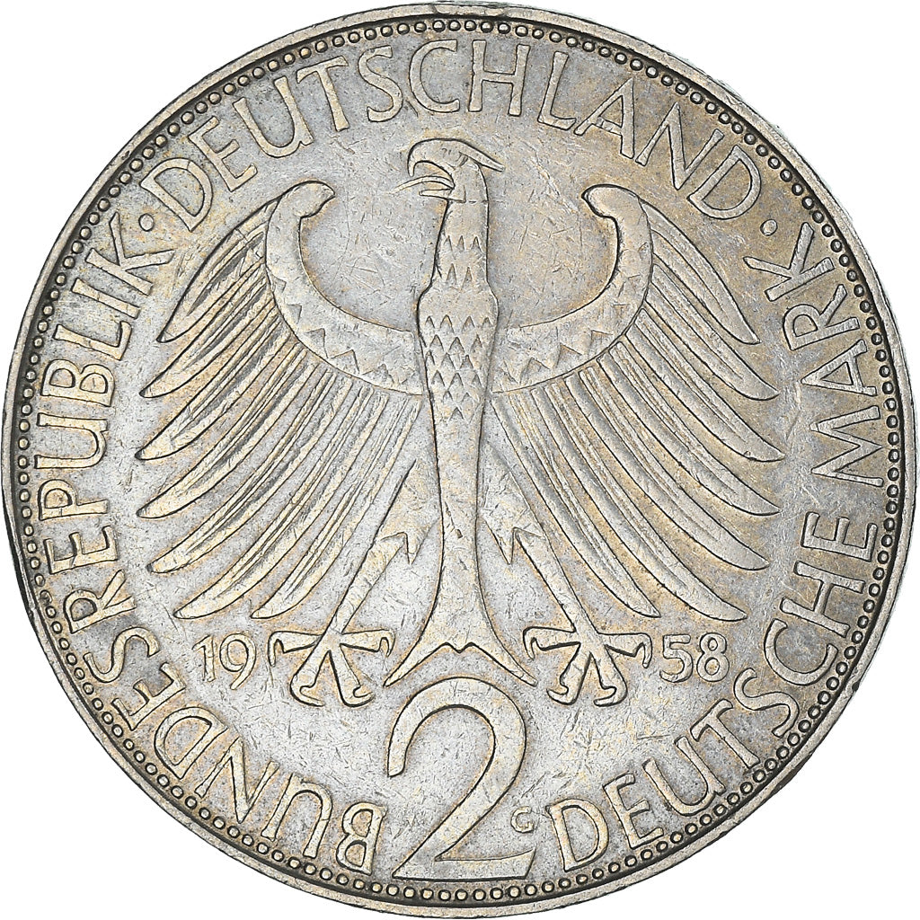 Coin, GERMANY - FEDERAL REPUBLIC, 2 Mark, 1958, Karlsruhe, EF(40-45)