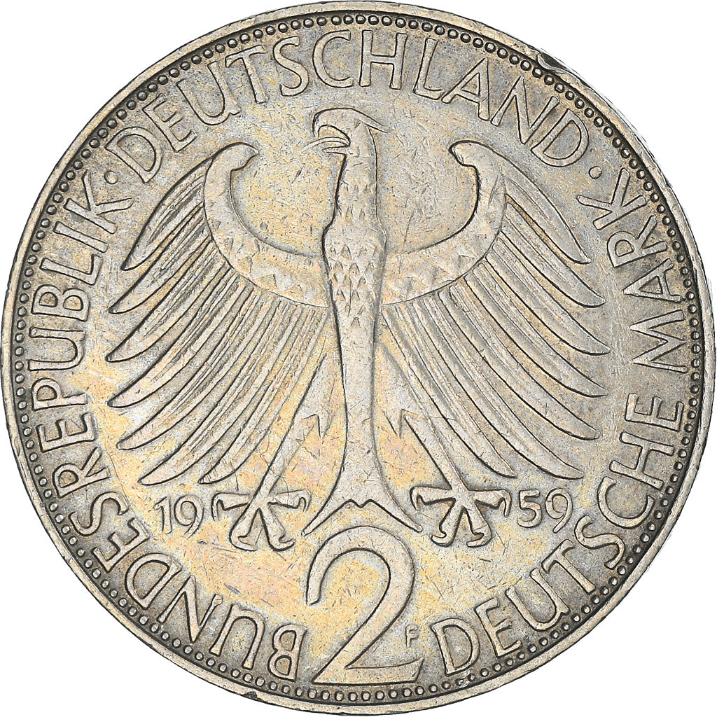 Coin, GERMANY - FEDERAL REPUBLIC, 2 Mark, 1959, Stuttgart, EF(40-45)