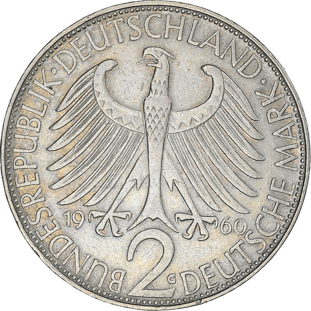 Coin, GERMANY - FEDERAL REPUBLIC, 2 Mark, 1960, Karlsruhe, EF(40-45)