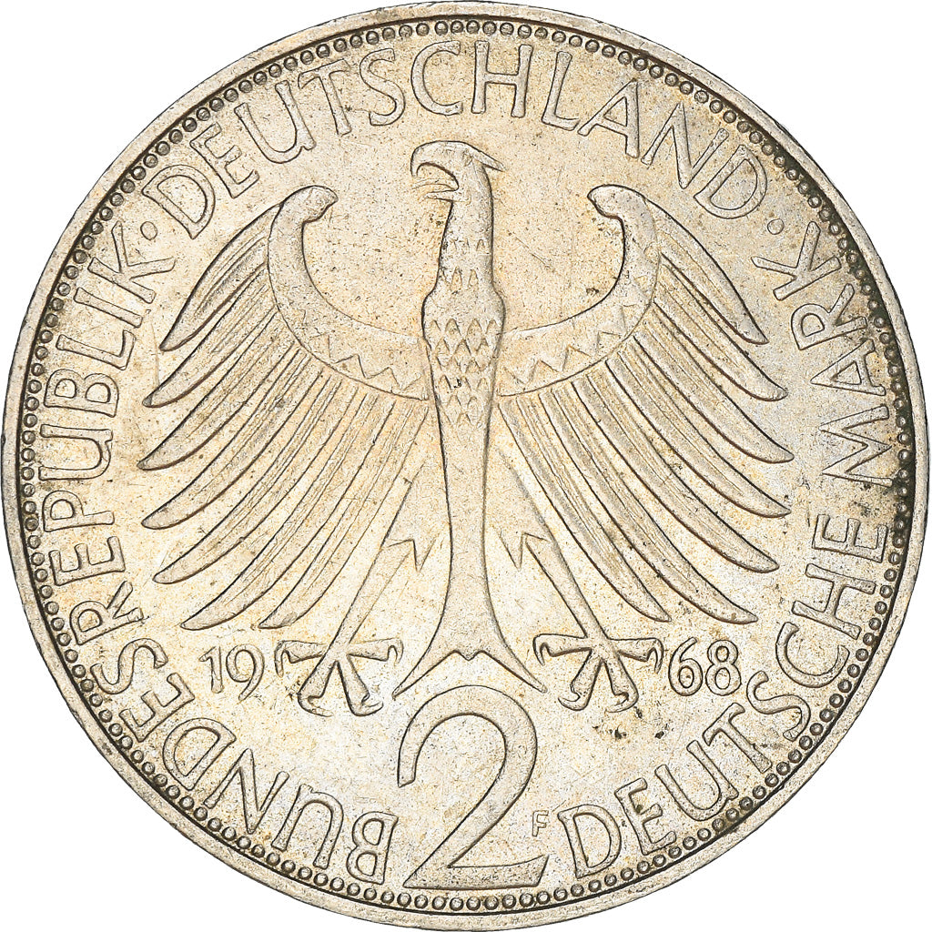 Coin, Germany, 2 Deutschemark, 1968, Stuttgart, EF(40-45), Cupro-nickel, KM:116
