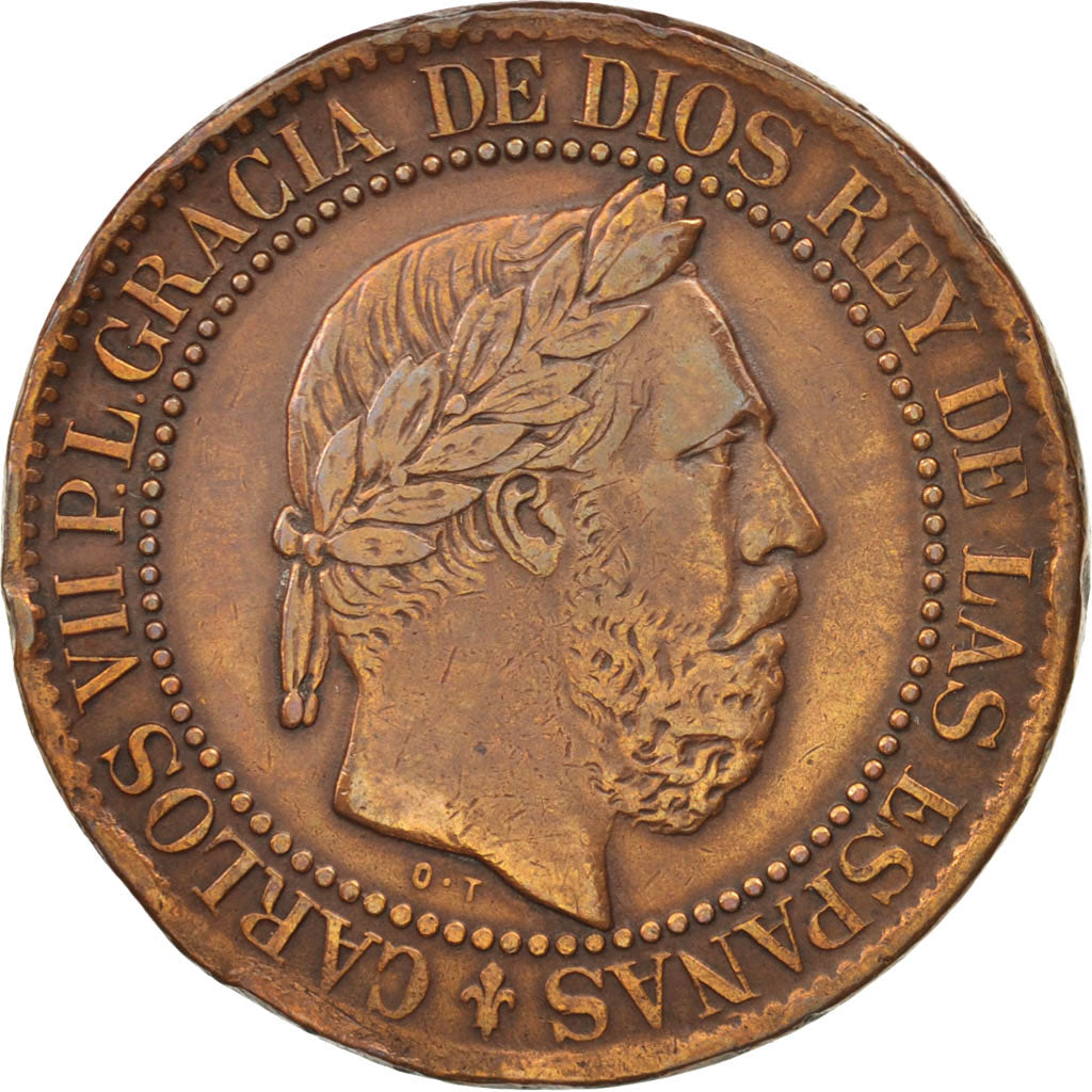 Spagna, Charles VII, 10 Centimos, 1875, BB, Rame, KM:670
