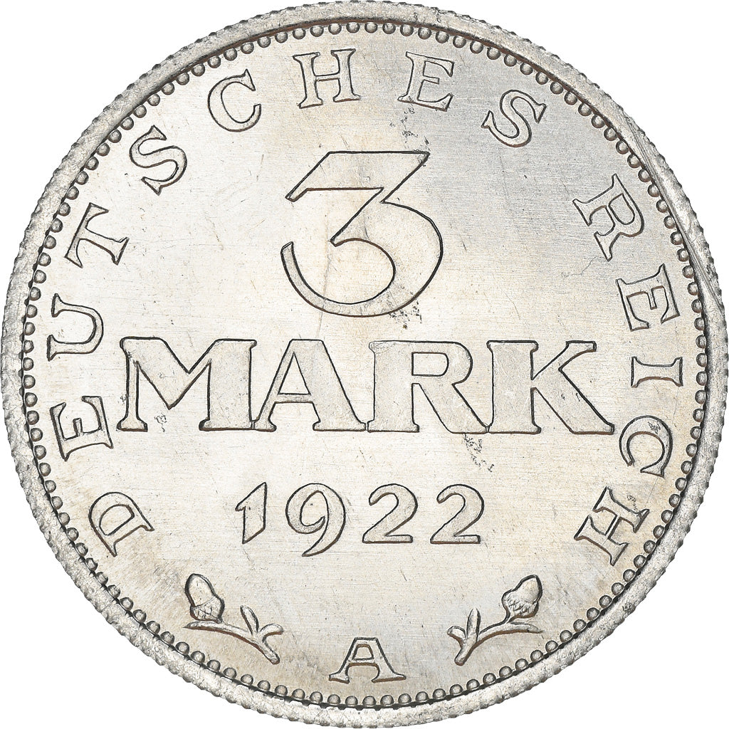 Coin, GERMANY, WEIMAR REPUBLIC, 3 Mark, 1922, Berlin, AU(50-53), Aluminum, KM:28