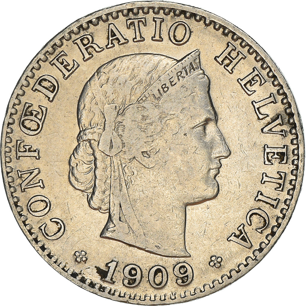 Coin, Switzerland, 20 Rappen, 1909, Bern, VF(30-35), Nickel, KM:29