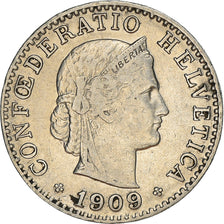 Coin, Switzerland, 20 Rappen, 1909, Bern, VF(30-35), Nickel, KM:29