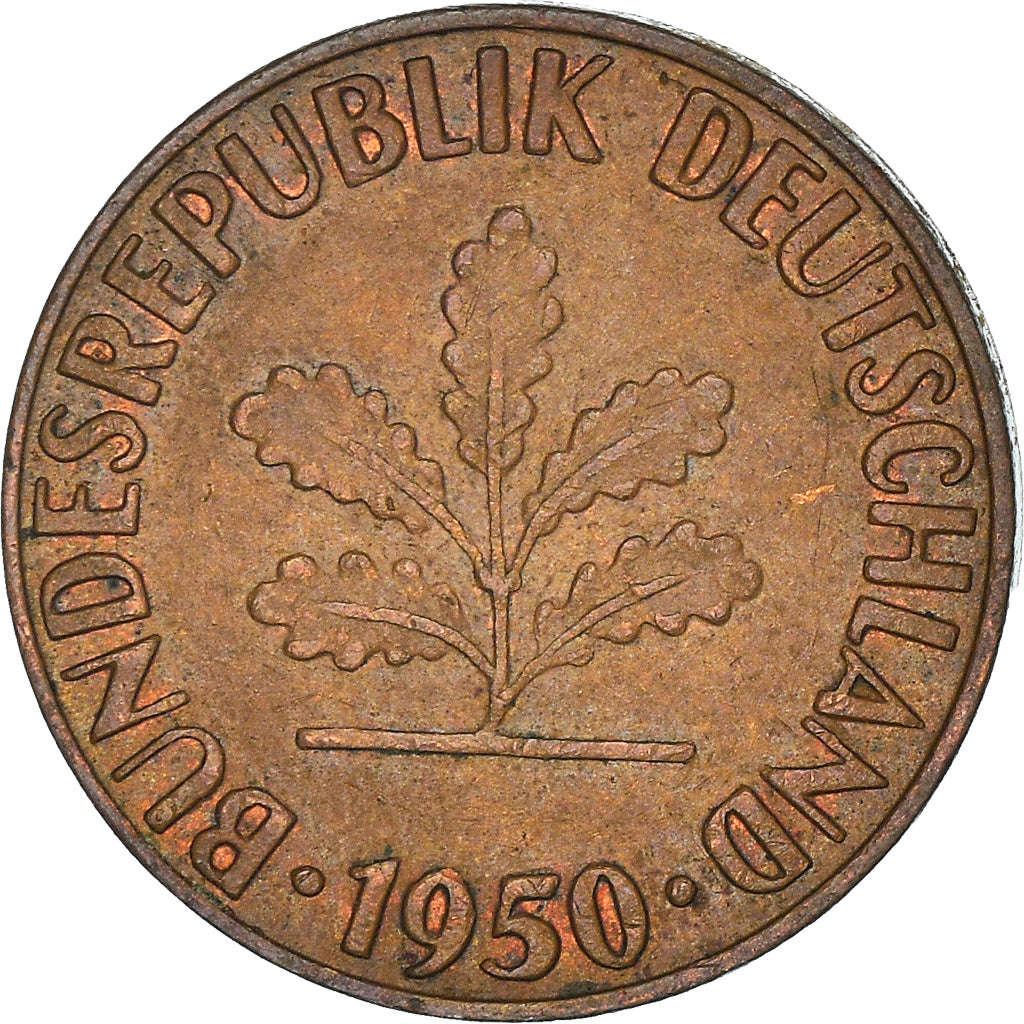 Coin, GERMANY - FEDERAL REPUBLIC, Pfennig, 1950, Stuttgart, EF(40-45), Copper