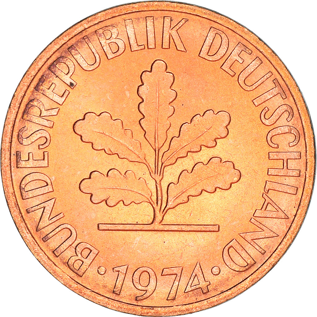 Moneta, GERMANIA - REPUBBLICA FEDERALE, 2 Pfennig, 1974, Stuttgart, BB+, Acciaio