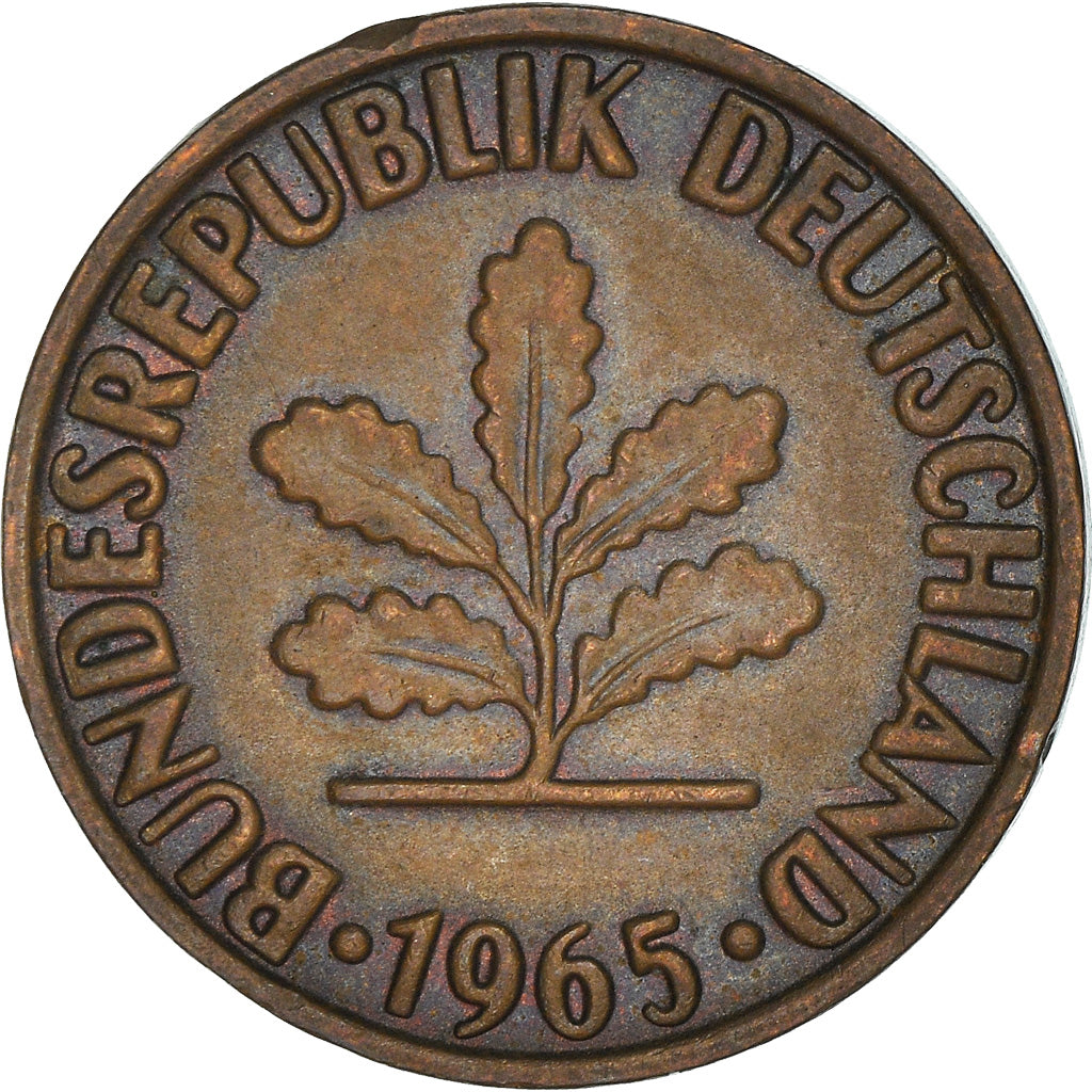 Moneta, GERMANIA - REPUBBLICA FEDERALE, 2 Pfennig, 1965, Stuttgart, BB+, Bronzo