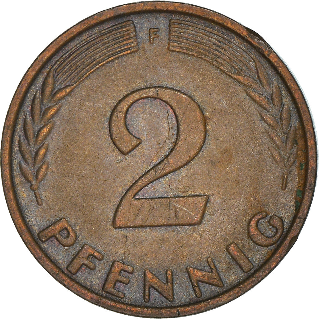 Moneta, GERMANIA - REPUBBLICA FEDERALE, 2 Pfennig, 1965, Stuttgart, BB+, Bronzo