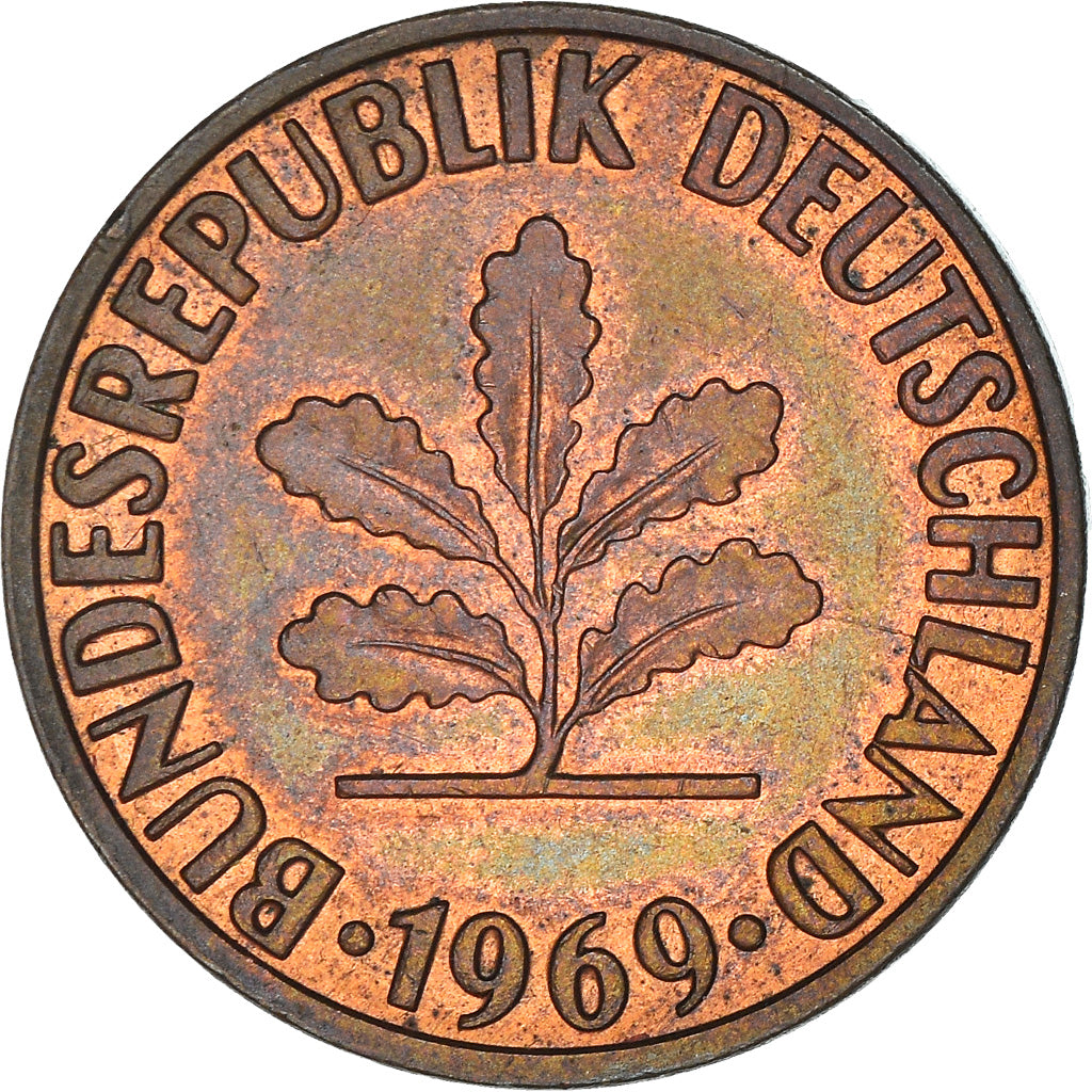 Coin, GERMANY - FEDERAL REPUBLIC, 2 Pfennig, 1969, Hambourg, EF(40-45), Copper