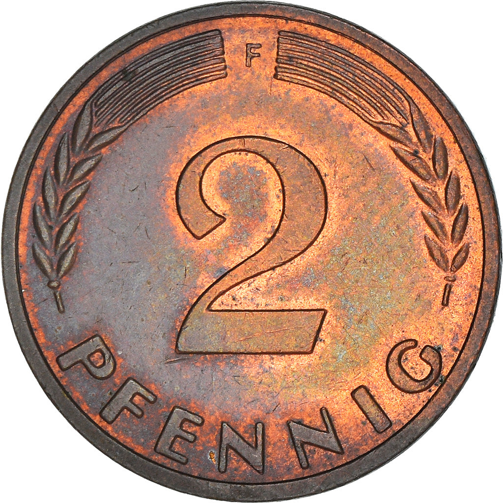 Coin, GERMANY - FEDERAL REPUBLIC, 2 Pfennig, 1969, Stuttgart, EF(40-45), Copper