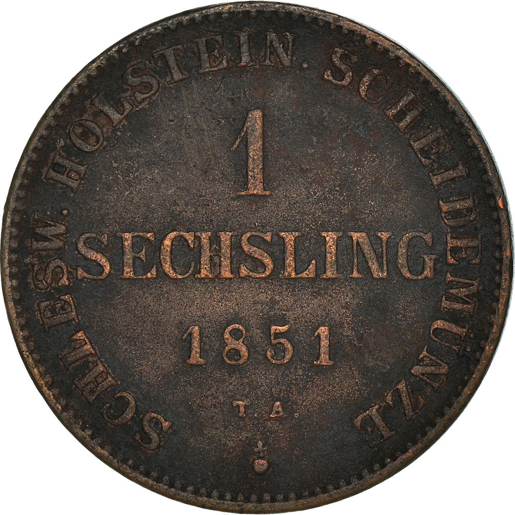 Coin, German States, SCHLESWIG-HOLSTEIN, Sechsling, 1851, EF(40-45), Copper