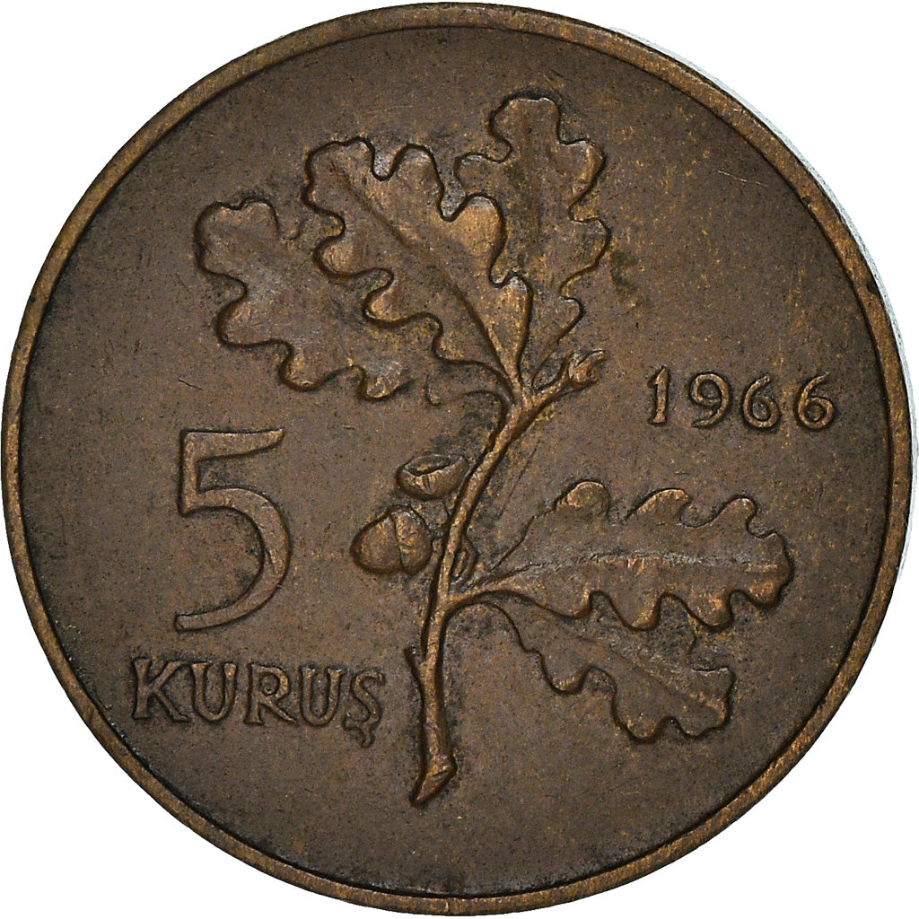 Moneta, Turchia, 5 Kurus, 1966, BB, Bronzo, KM:890.1