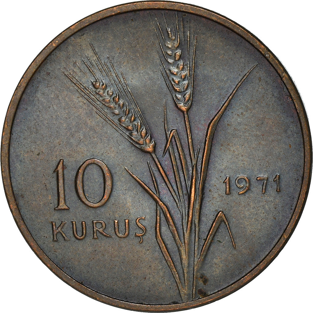 Moneda, Turquía, 10 Kurus, 1971, MBC+, Bronce, KM:898.1