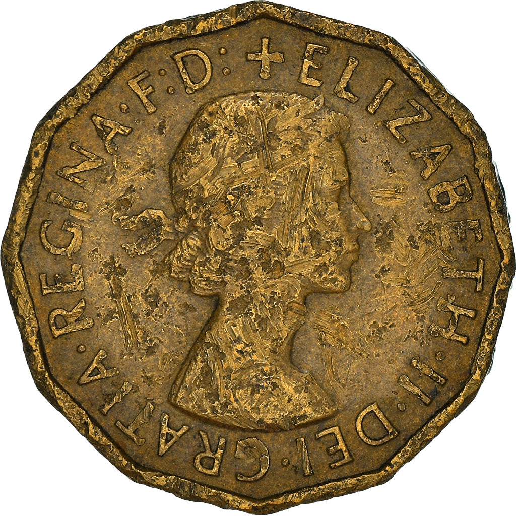 Coin, Great Britain, Elizabeth II, 3 Pence, 1959, VF(20-25), Nickel-brass