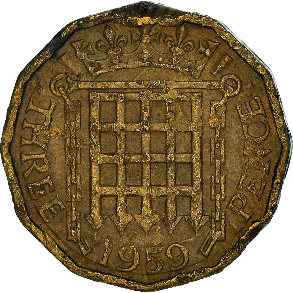 Coin, Great Britain, Elizabeth II, 3 Pence, 1959, VF(20-25), Nickel-brass