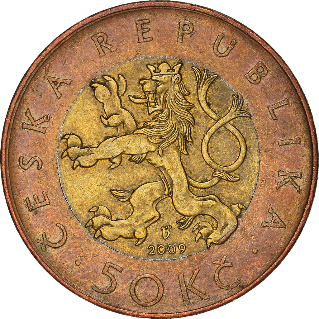 Coin, Czech Republic, 50 Korun, 2009, EF(40-45), Bi-Metallic, KM:1
