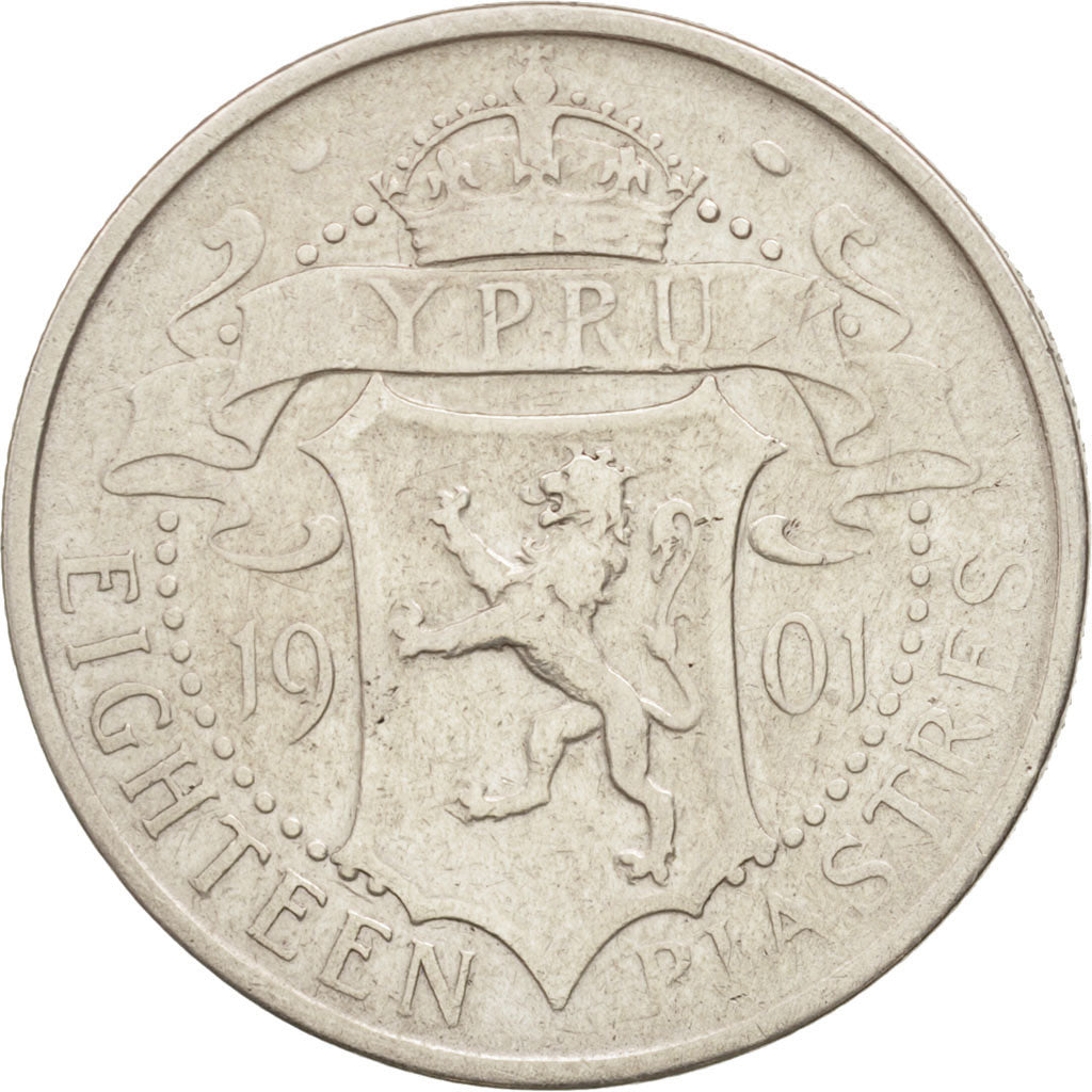 Chypre, 18 Piastres, 1901, TB, Argent, KM:7